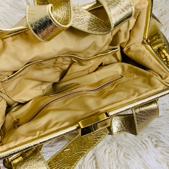 SHINY GOLD SATCHEL HANDBAG - Picture 4 of 4